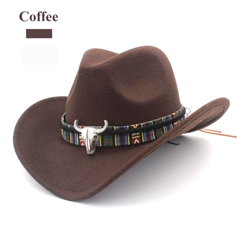 Vintage Men's Retro Western Cowboy Faux Suede Wide Brim Hat Cap 