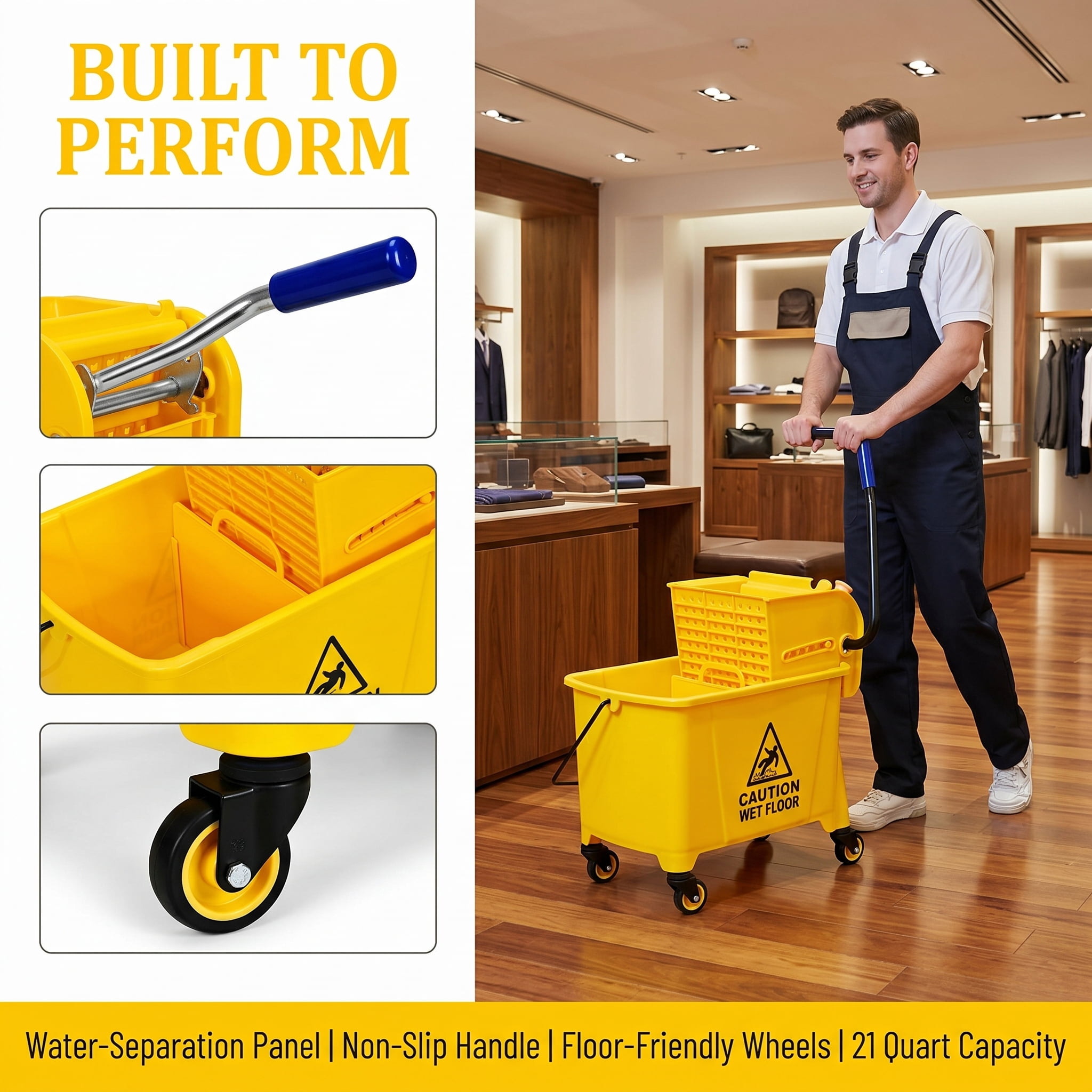Kadyn 21 Quart Mop Bucket Side Press Wringer on Wheels With Panel