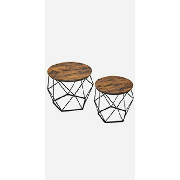 VASAGLE Petite Table Basse Lot de 2, Table Basse Ronde avec Cadre en Acier, Table d'Appoint pour Salon, Chambre, Bureau, Brun Rustique et Noir Encre