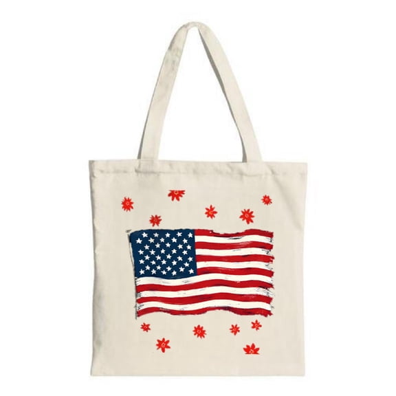 Patriotic Canvas Tote Bag with Distressed American Flag Design & Red Star Accents - Perfect for Shopping Travel & Parties