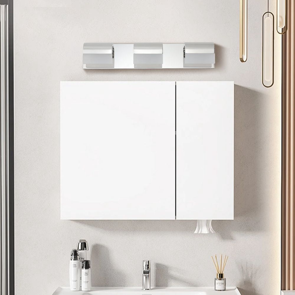 Modern 3-Light LED Vanity Lighting - Chrome Stainless Steel Bathroom Light Fixture for Mirror, Hardwired, 50,000hrs