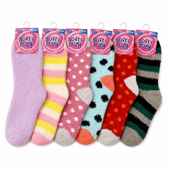 Soft and Comfortable Fuzzy Slipper Socks 6 Pair Value Pack All Season Soft Warm