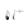 thumbnail image 4 of Rosec Jewels Pear Cut Black Spinel Stud Earrings with Diamond, Nature Inspired Leaf Earrings, 10K White Gold, 4 of 7