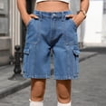 thumbnail image 6 of High Waisted Denim Cargo Shorts for Women Stretchy Jean Short Pants Multi Pockets Utility Summer Streetwear Casual Bottoms, 6 of 8