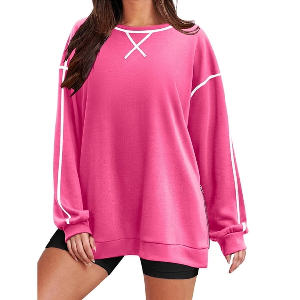 Sudaderas de Mujer de Larga, Cuello Redondo, Estilo Pullover, Ideales para Otoño e Invierno. con Cremallera Lateral, Perfectas para Salir. Polvo Brillante L