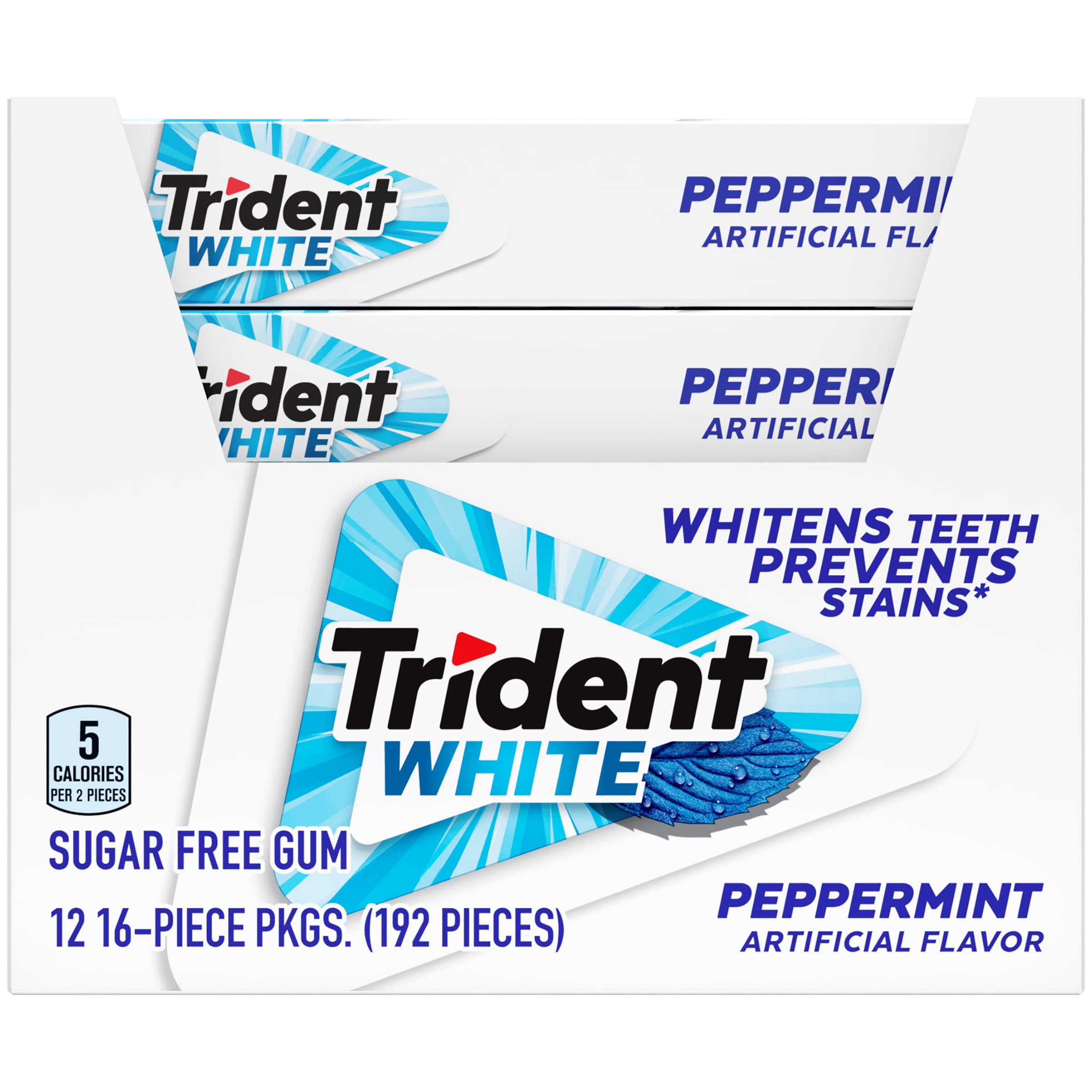 Trident White Peppermint Sugar Free Gum, 12 Packs of 16 Pieces (192 Total Pieces)