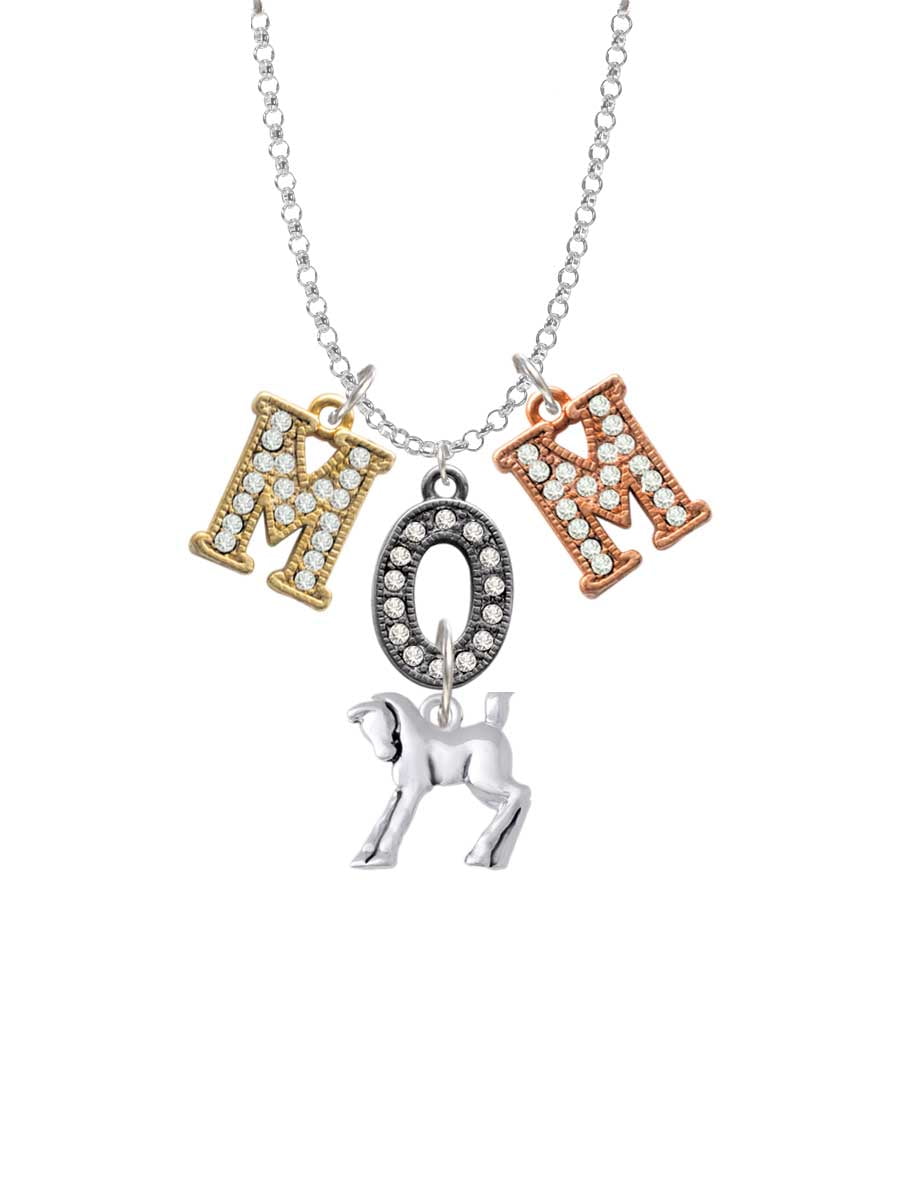 Delight Jewelry Silvertone Equestrian Horse Multi-Colored Crystal Mom Charm Necklace