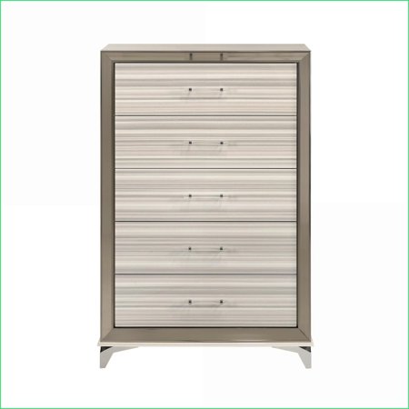 Chests & Wardrobes Modern White 5-Drawer Chest with LED Lights Acrylic Handles | White | Solid Wood+MDF