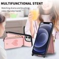 thumbnail image 3 of Compatible with iPhone 12 Pro / 12 Case Wallet, with Credit Card Holder Zipper Pocket Crossbody Strap Heart Pattern PU Leather Magnetic Clasp Kickstand Heavy Duty Protective Flip Cover, Pink, 3 of 12