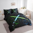 thumbnail image 3 of jejeloiu Neon Glowling Lightsaber 7-Piece Twin Bedding Sets,Abstract Geometric Honeycomb Bedding Comforter Set,Green Blue Hexagon Sheet Sets For Kids,Luxury Bedroom Decor Reversible, 3 of 8