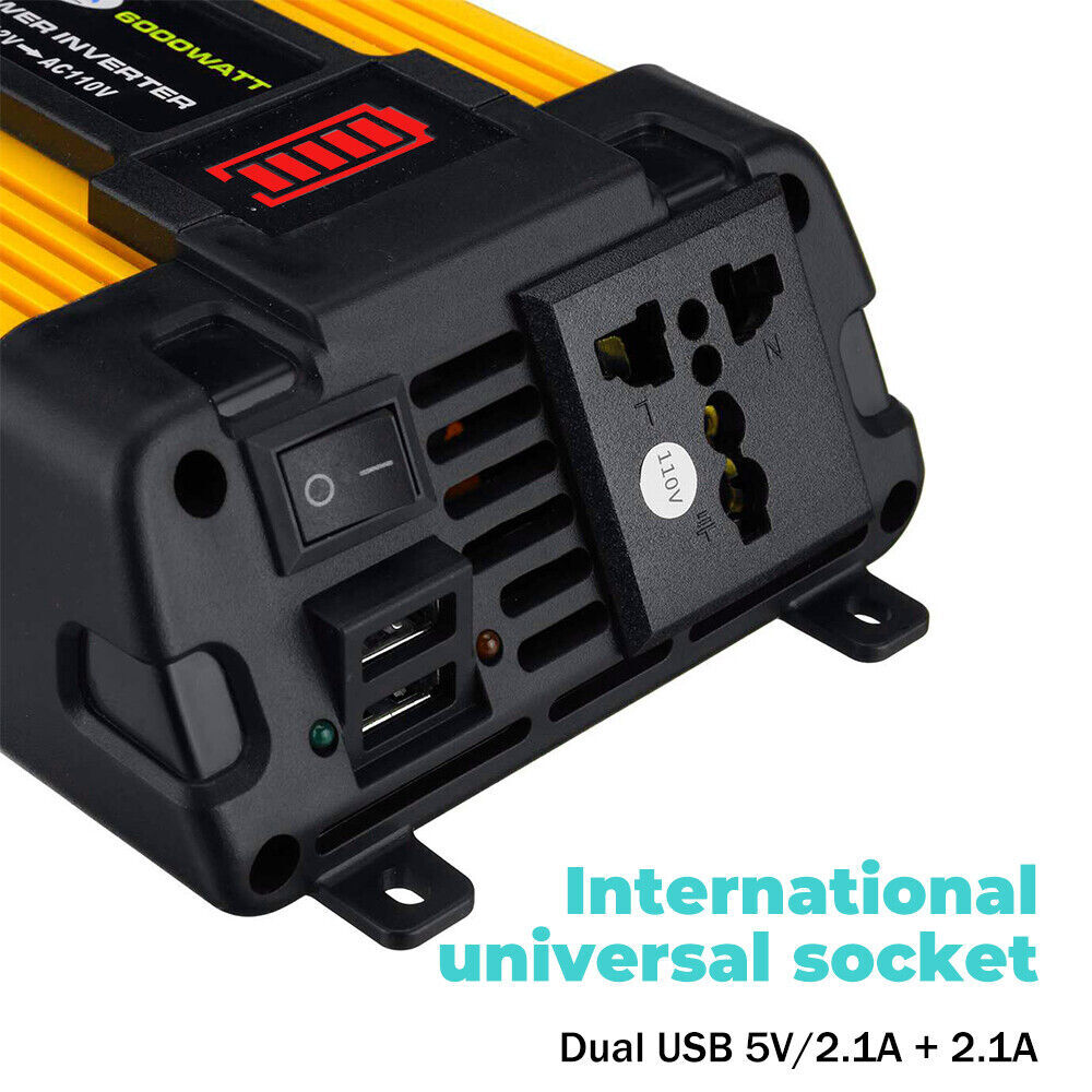 DFITO DF6000 12V 500W Continuous 6000W Surge Power Inverter with LED Battery Display for Car