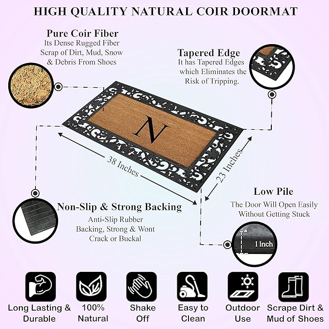 A1 Home Collections Rubber Coir Doormat Outdoor Entrance Floor Entryway Mat, Beige/Black, 23"x 38"