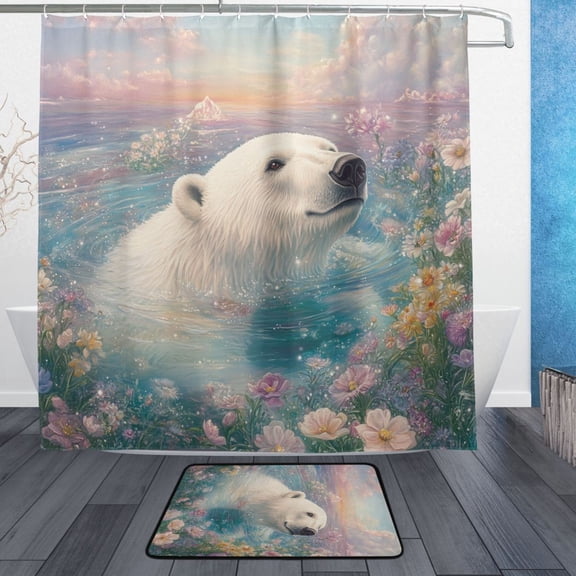 BZSMCE Shower Curtain and Bath Accessory Set,Blossoming Waters Pattern
