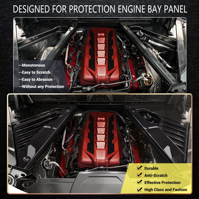 2-Pack Gloss Red Engine Bay Panel Trim Covers For 2020-2024 Corvette C8 Stingray, Z51, Z06 & E-Ray