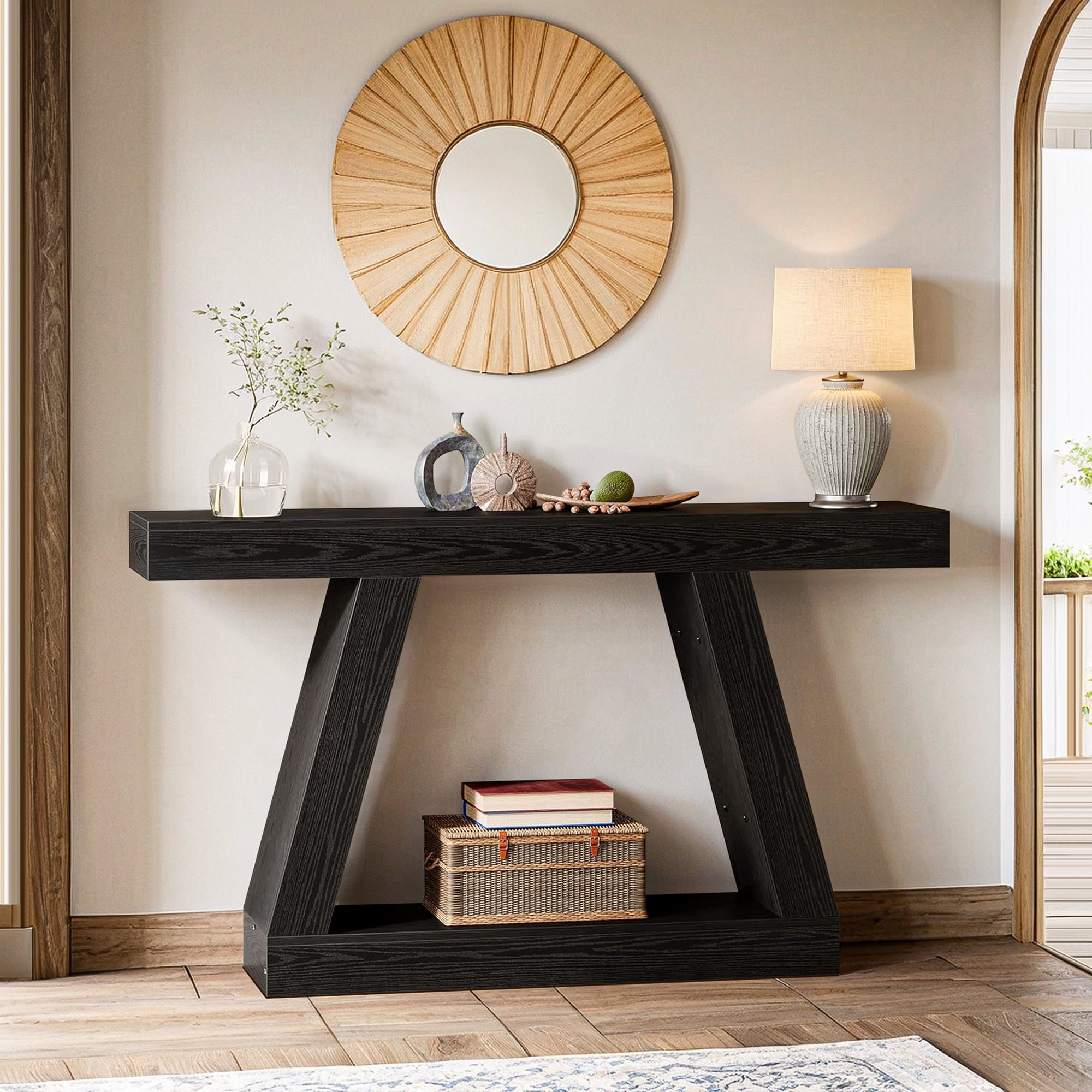Demi Bonn Farmhouse Console Table, 55" Sofa Table with Storage for Hallway, Bedroom, Living Room, Black