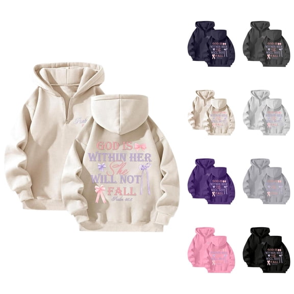 Christian Hoodies for Women Fall Winter Long Sleeve God Is Within Her She Will Not Fall Sweatshirt Quarter Zip Pullover