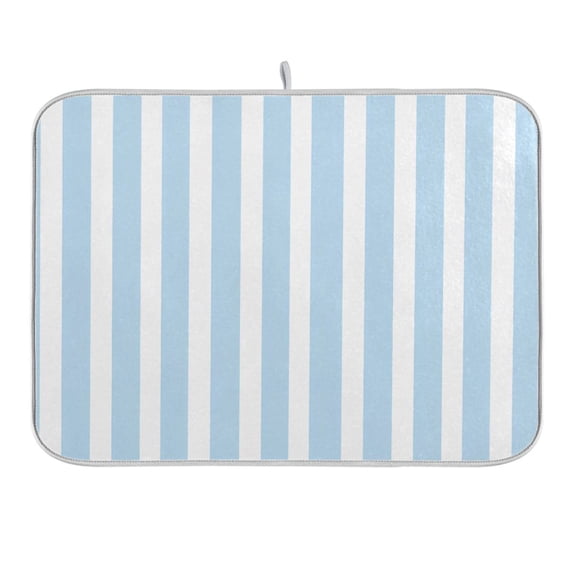 Light Blue and White Stripes Dish Drying Mat for Kitchen Counter 16x18 In Absorbent Microfiber Reversible Mats Dish Drainer Protector Rack Pad for Coffee Bar Table