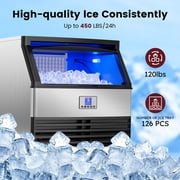 Friwest 450LBS/24H Commercial Ice Maker Machine, 120LBS Storage Bin, Under Counter Stainless Steel Ice Machine with Self-Cleaning LCD Panel for Restaurant, Bar, Café, Office & Hotel