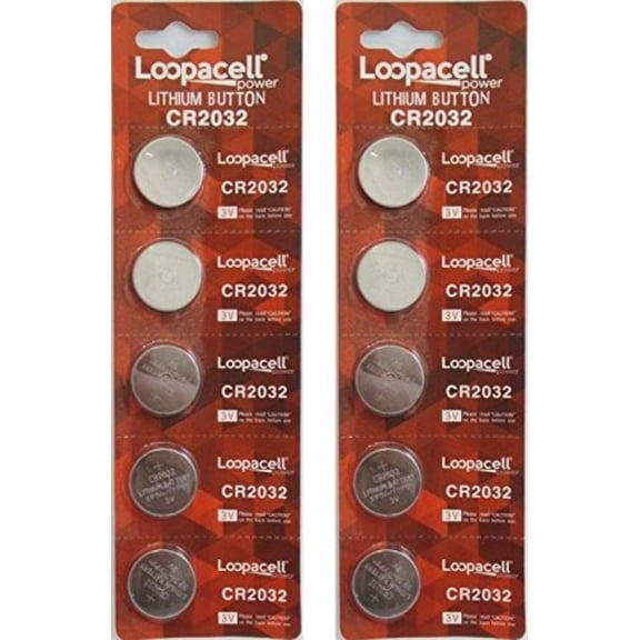 [ 10 pcs ] - Loopacell Cr2032 3v Lithium Coin Cell Battery Dl2032 Ecr2032 (Pack of 10)