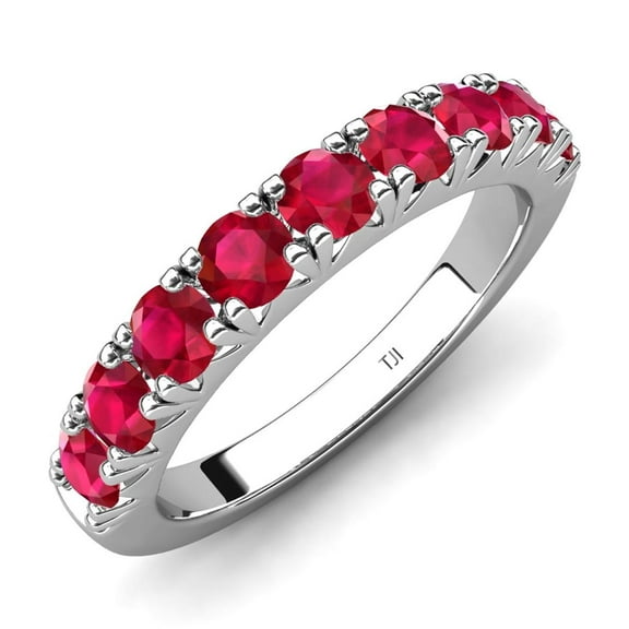 TriJewels 0.90 ctw Ruby (3.00 mm) 9 Stone Wedding Band in 10K Gold