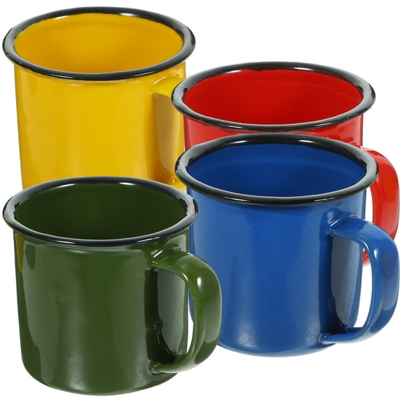 4 Pcs Colored Enamel Mug Espresso Coffee Household Water Cup Milk Tin Camping Mugs Thickened Portable Cups Travel