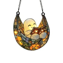 2D Reading Book Suncatcher Hanging Decor For Spooky Whimsy Decoration, Adorable Ghost Reading Design With Dancing Light Patterns From Sunlight, Premium Acrylic Stained