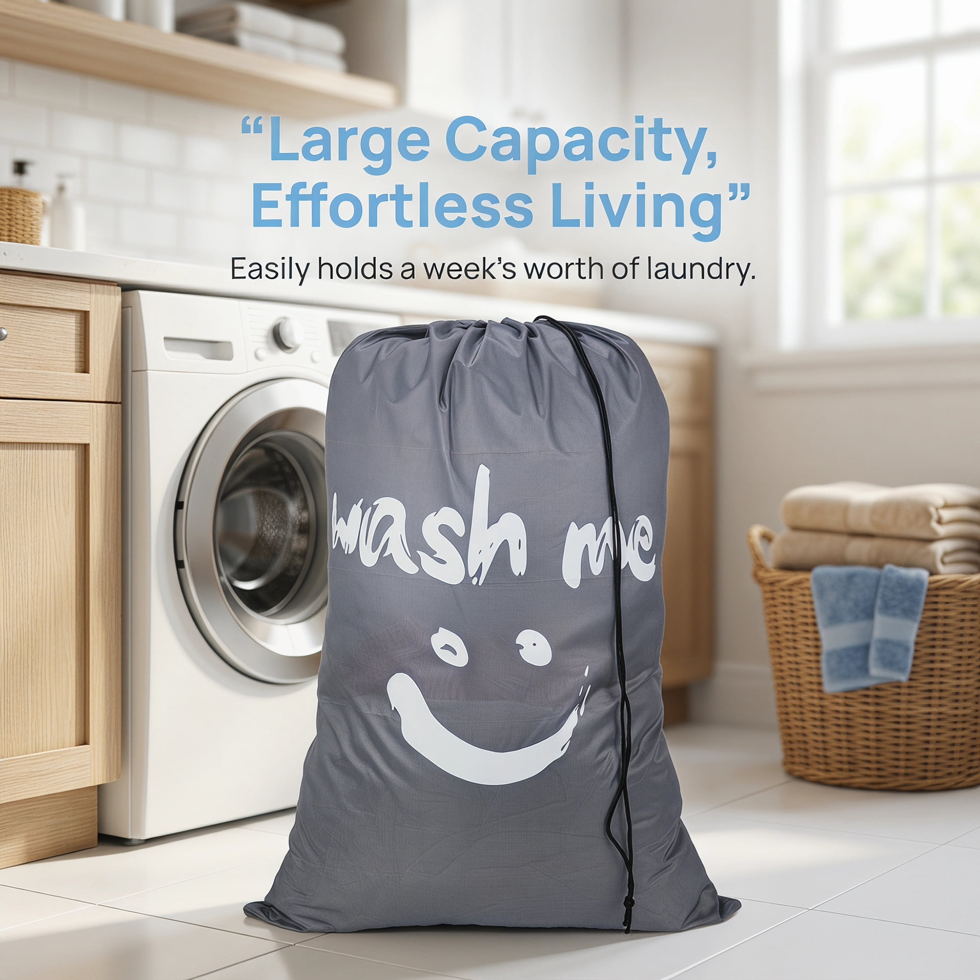 Unique Bargains 2Pcs Waterproof Wet Dry Travel Laundry Bag Gray 24" x 36.2"