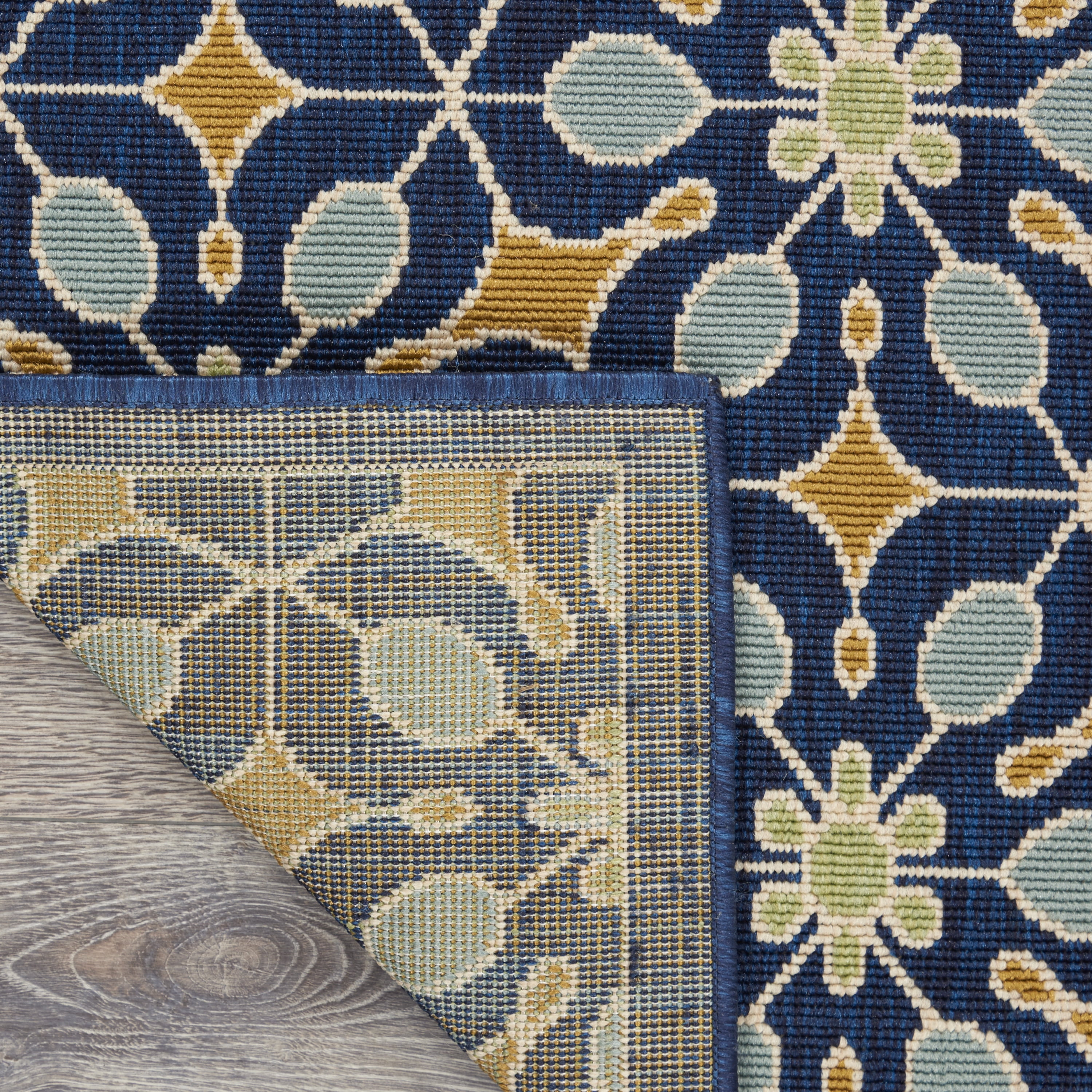 Nourison Caribbean Indoor/Outdoor Retro Floral Navy 5'3" x SQUARE Area Rug, (5' Square)
