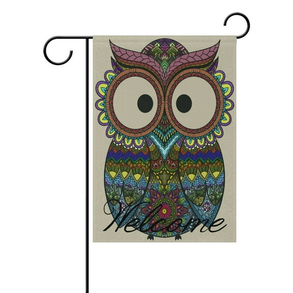POPCreation Ornamental Owl On The Patterned Background Polyester Garden Flag Outdoor Flag Home Party Garden Decor 28x40 inches