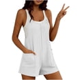 thumbnail image 6 of Costeam Womens Waffle Knit Short Romper Jumpsuit Sleeveless Spaghetti Strap Shorts Overalls with Pockets Casual Loose Fit Summer Loungewear Outfits, 6 of 9