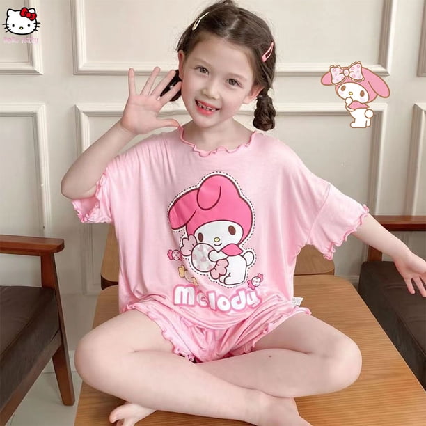 Anime Girl Summer New Thin Style Pajamas Sanrioed Cinnamoroll Kuromi Melody Cartoon Short Sleeved Shorts Kawaii Kids Homewear
