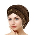thumbnail image 2 of EnJoCho Women Turban Cap Beaded Headscarf Beanie Braid Wrap Hat Headwear Fashion Pleated Turban Cap Headwrap Sleep Hat, 2 of 4