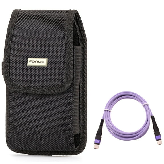 Purple 10ft PD Cable w Case Belt Clip for Samsung Galaxy S22 Ultra,S21,Ultra,S20 Ultra,Plus,Fan Edition,FE 5G - Type-C to USB-C Fast Charger Cord Extra Long, Rugged Holster Combo