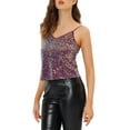 thumbnail image 5 of INSPIRE CHIC Women's Sequin Spaghetti Strap Crop Camisole Tank Tops L Purple, 5 of 8