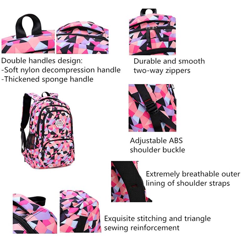 Bansusu Geometric-Print Backpack School-Bag for Girls Middle