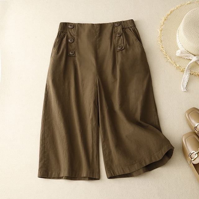 WILLBEST Pantalones Casuales elegantes para Mujer, de Cintura Alta, Ajustados, de Pierna Ancha, Recortados, para Uso Diario y Uso Diario. Mediana