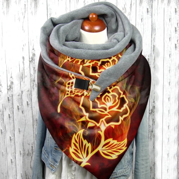 Women's Scarf Warm Windproof Fashion Printed Double Layer Buckle Winter Wrap Scarf Neck Warm