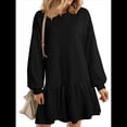 thumbnail image 2 of Vestido Estilo Sudadera de Larga para Mujer, Otoño 2025, Cuello Redondo, Punto Acanalado, Patchwork, Minivestidos Informales. Negro XL, 2 of 9