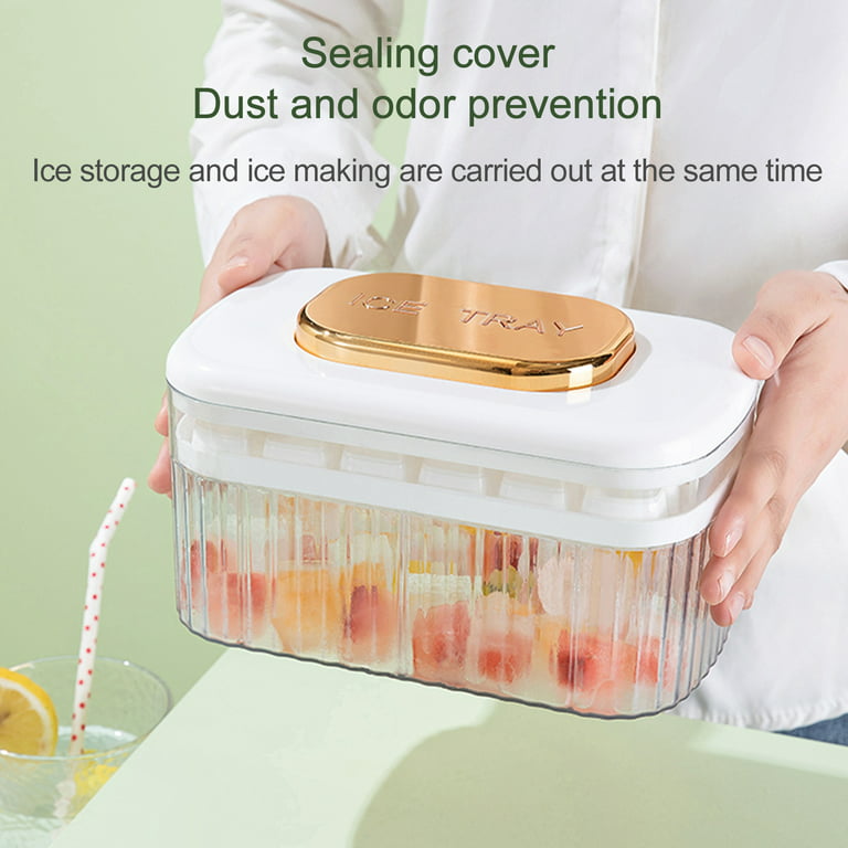 One-button Push Ice Storage Box,24 Ice Molds Box with Lid,Ice Spoon,Ice Tray,For  Home Kitchen Bar,Outdoor Party 
