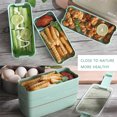 thumbnail image 5 of FNNMNNR Bento Box Stackable Bento Box,Lunch Box Kit With Spoon & Fork, 3-In-1 Compartment Whea-t Straw Meal Prep Containers,Leakproof Eco-Friendly Stackable Bento Lunch Box Meal(Green), 5 of 6
