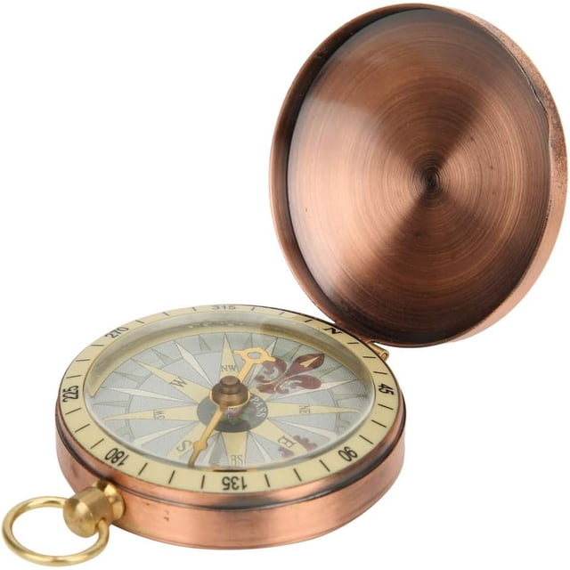 Vintage Retro Cobre Flip Cover Reloj de bolsillo Brújula Equipo de supervivencia Brújula para acampar Senderismo