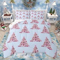 jejeloiu Dessert Christmas Tree Queen Comforter Set,Merry Xmas Bedding Sets,Pink Blue Bedding Comforter Set For Teens,Ultra Soft Home Decor Reversible,3-Piece