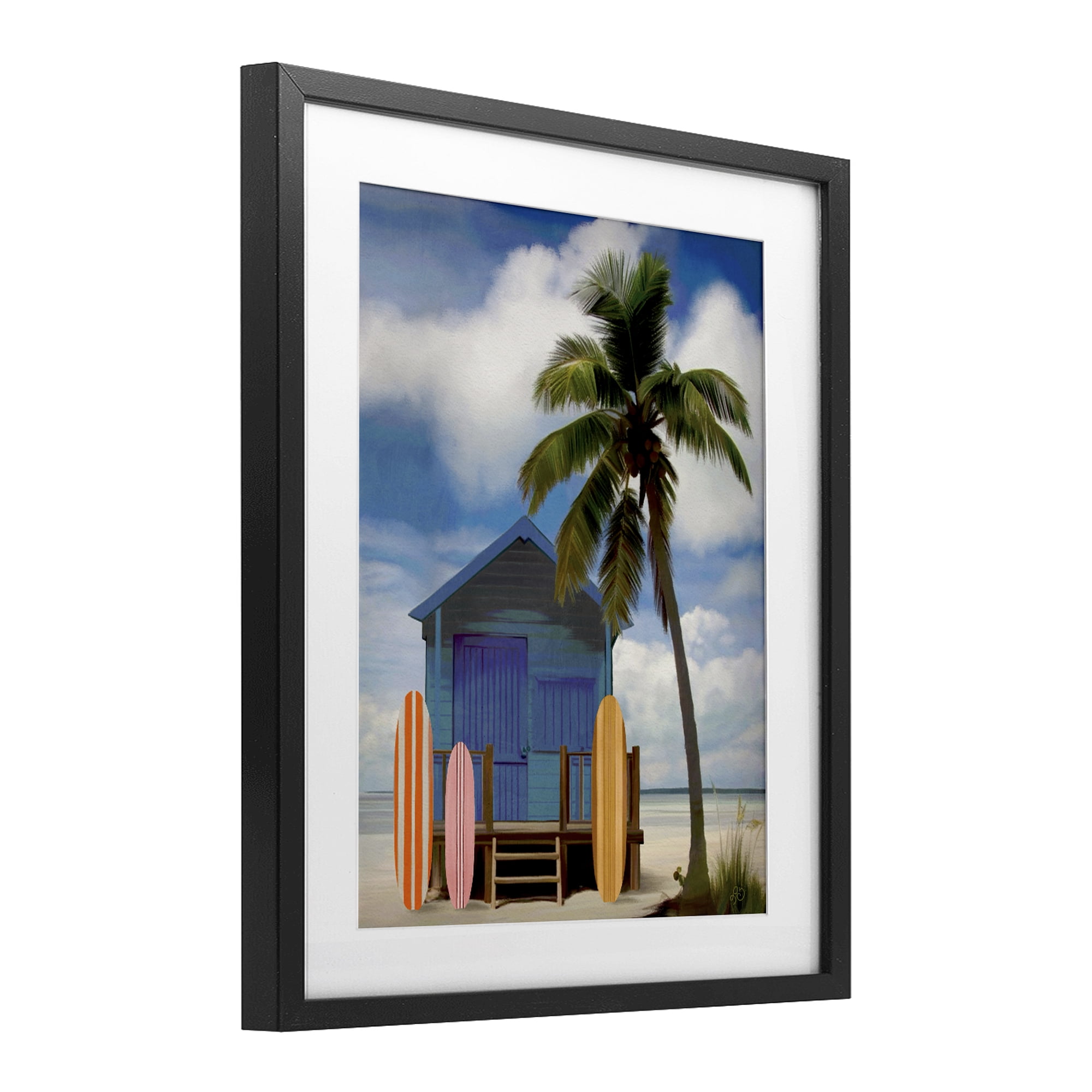 Stupell Industries Palm Overhanging Surf Shop Black Framed Print Under Glass, design by Lisa R Dumm