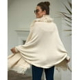 thumbnail image 7 of ZhangBaoLin Women Shawl Wrap Cardigan Faux Fur Collar Poncho Cape Sweater Tassels Knit Coat, 7 of 7