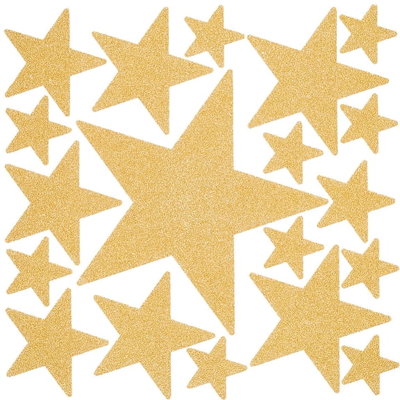 4 Sheets 76Pcs Gold Glitter Star Wall Stickers Self-adhesive Vinyl Sparkle Stars Wall Decal Peel and Stick Art Decor Murals for Nursery Bedroom