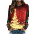 thumbnail image 2 of Pntutb Navidad moda mujer Casual manga larga cuello redondo Plaid impreso señoras sudadera tops blusa Pntutb Pntutb-4770, 2 of 5