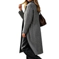 thumbnail image 2 of Women's Plaid Long Trench Jacket Lapel Collar Single Breasted Wool Blend Fall Winter Mid Length Pea Coat with Pockets (2XL, Gray), 2 of 6