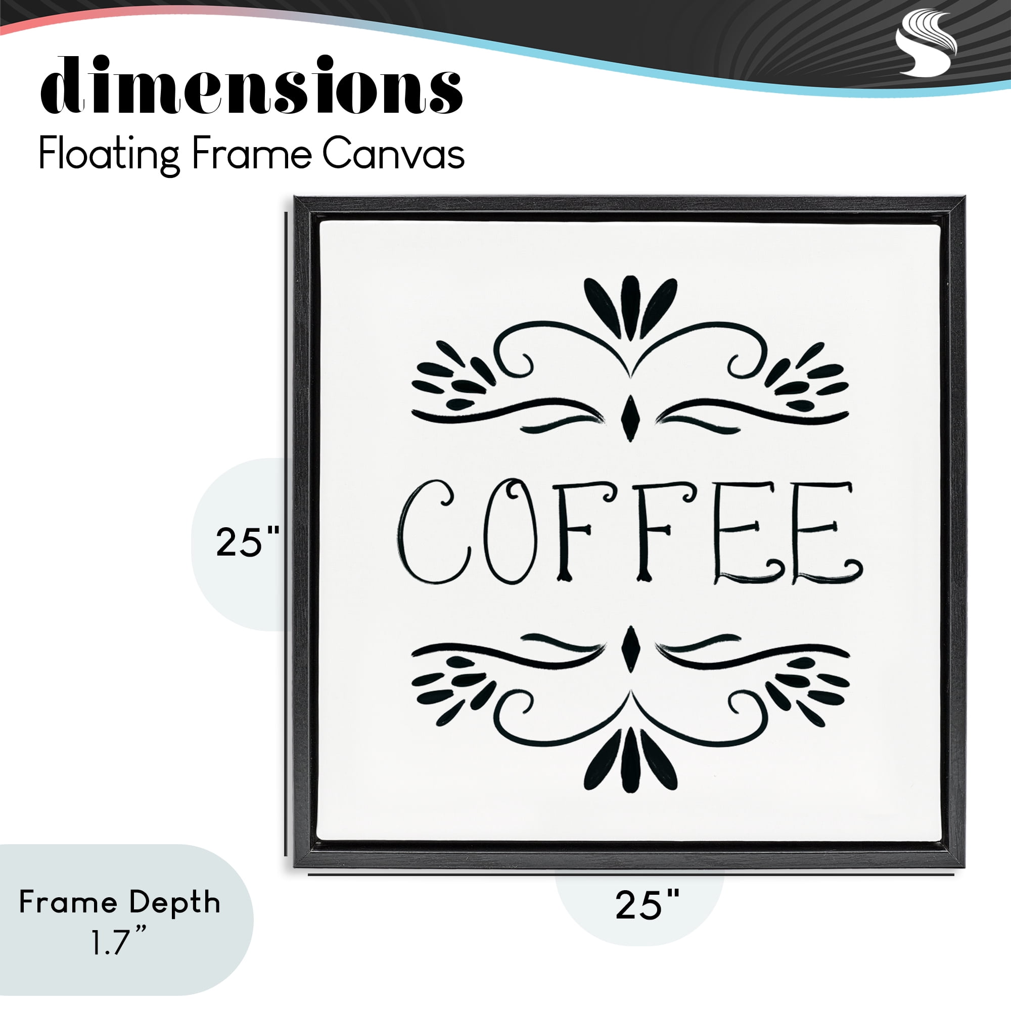 Stupell Industries Coffee with Floral Emblems Black Framed Floater Canvas Wall Art, design by Lucille Price