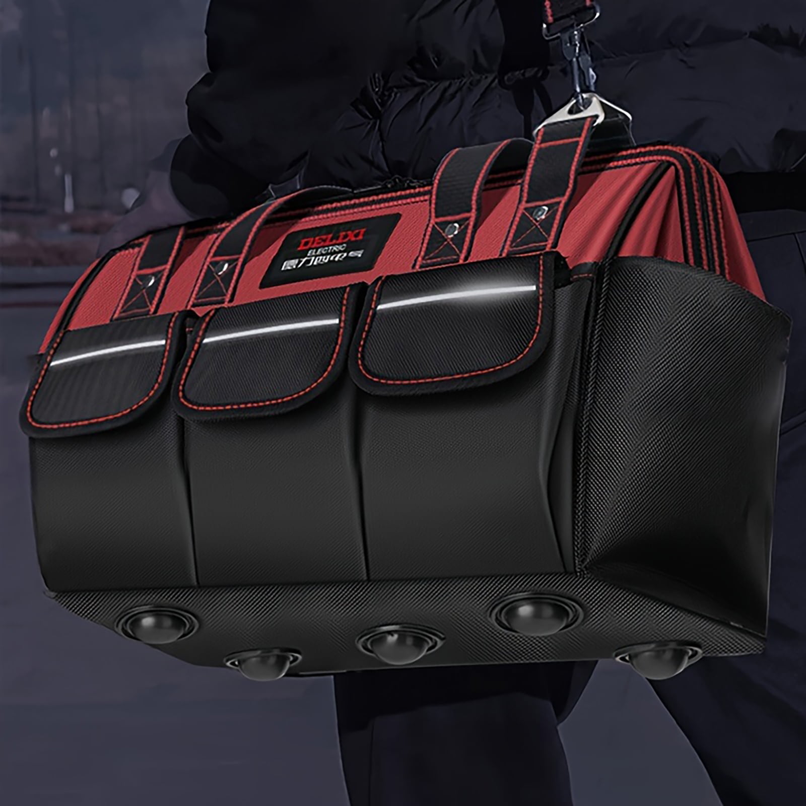 20 Inch Tool Bag with 14 Pockets, Heavy-Duty Organizer Tote with Shoulder Strap & Non-Slip Base for Tools