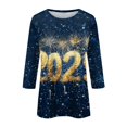 thumbnail image 4 of Long Sleeve Shirts for Women New Years Outfits Women Women's Casual 3/4 Sleeve Round Neck 2025 New Year Printed Graphic Plus Size Tops Dark Blue, 4 of 5